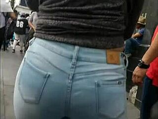 voyeur latina teen in tight jeans shows off her huge curvy ass