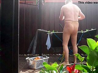 German Amateur Hangs Laundry In Fine Pantyhose Legs Public Fetish!