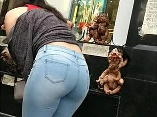 voyeur latina teen in tight jeans shows off her huge curvy ass