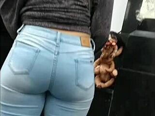 voyeur latina teen in tight jeans shows off her huge curvy ass