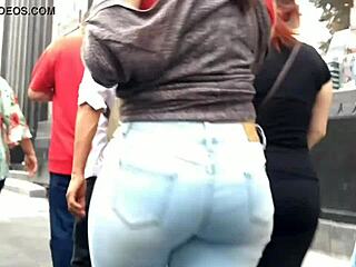 voyeur latina teen in tight jeans shows off her huge curvy ass