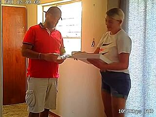spycam catches my petite wife riding the pizza guy hard