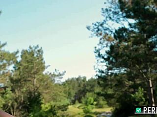 Busty Teen Nymph Fingers Shaved Wet Pussy Solo in Forest Natural Big Tits Orgasm by Road