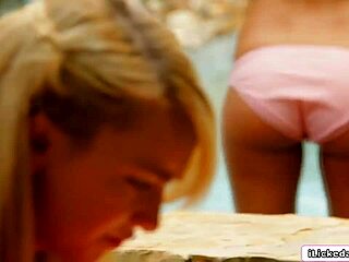 omg lesbian teen facesits blonde friend's shaved pussy outdoors hard!
