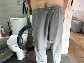stepsis finds bro stuck in washer milks his cock hard while slapping lactating tits femdom style
