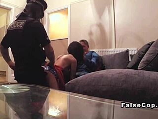 Fake cop rams couple's holes in wild indoor threesome
