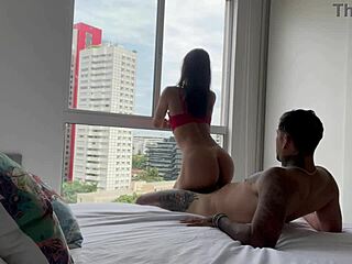 muscular latina babysitter rides tattooed bodybuilder's big ass in girlfriend's apartment