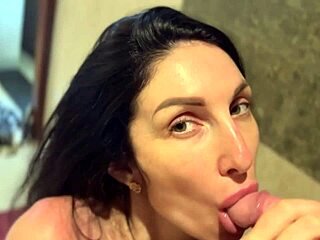 sexy milf gives blowjob in shower leading to real orgasm and facial cumshot