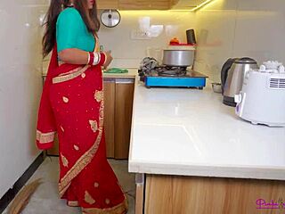 Newlywed Pinki Bhabhi strips saree bathroom hard fuck creampie