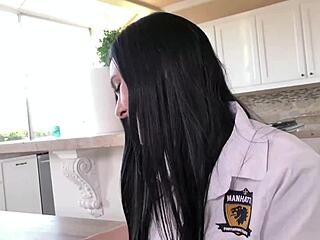 She strips into schoolgirl uniform for wild bedroom fuck