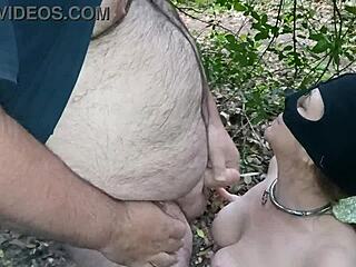 French Slave Maid Whore Bent Over in Forest for Facial Cumshot and Outdoor BDSM Humiliation