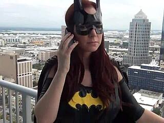batgirl's nylon feet drain villain's monster cock in heroic footjob rescue.