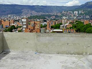 exhibitionist sex on rooftop ends with girls fucked by construction worker