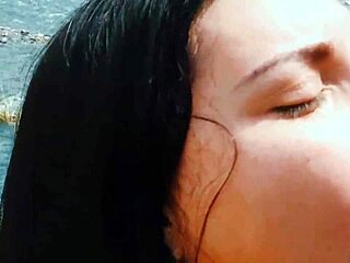 risky outdoor blowjob as latina wife sucks passionately in nature with her man