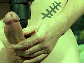 Big Dick Battles Massage Gun In Intense Cumshot Workout Solo