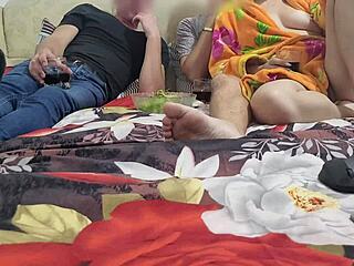 wife husband and lover heat up passionate threesome fuck