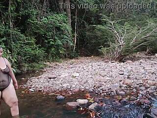 Sexy latina milf sucks monster cock outdoors by river then gets rough doggystyle fucked big ass creampie moaning 😍💦