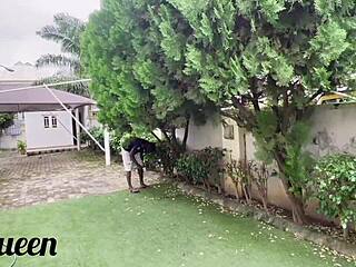 Giant african cock gardener makes her squirt huge in garden doggystyle moaning