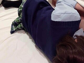 japanese schoolgirl in uniform rides cock herself creampie floods pussy