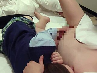 japanese schoolgirl in uniform rides cock herself creampie floods pussy