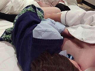 japanese schoolgirl in uniform rides cock herself creampie floods pussy