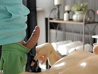 Brunette doll gets fucked doggystyle by her masseur