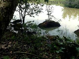 stranger saw stepmom peeing in forest then fucked her outdoors