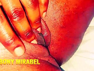 Ebony masturbating herself and get a fuck with big cock