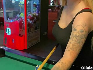 Pool game leads to public toilet slutty blowjob