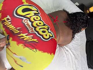 white guy gets to fuck a big ass black girl through a hole in her tight yoga pants