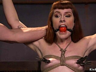 Gagged redhead gets deep throat banged hard