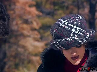 Busty amateur enjoys doggystyle in the mountains
