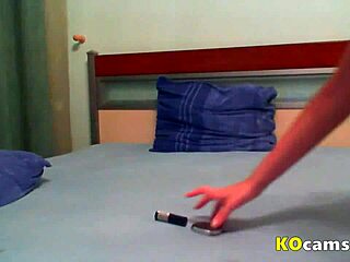 Brunette wife gives sloppy blowjob to husband on webcam