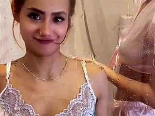 real backstage fuck with real lesbian amateur couple after clothed wet shower pov threesome sex
