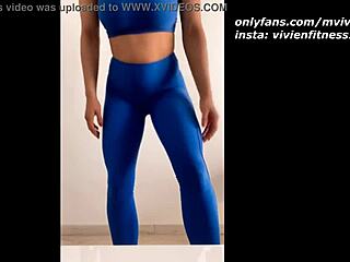 young fitness girl strips leggings off