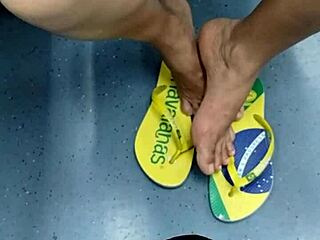 candid brazilian girl shoeplay flip flops