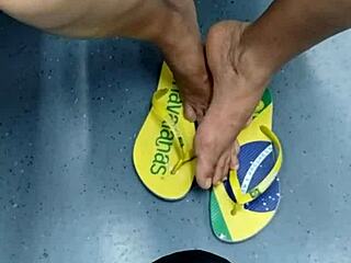 candid brazilian girl shoeplay flip flops