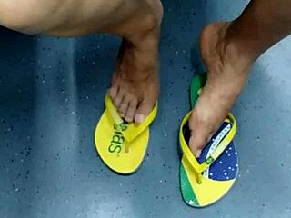 candid brazilian girl shoeplay flip flops