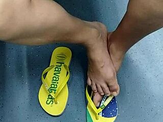 candid brazilian girl shoeplay flip flops