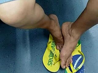 candid brazilian girl shoeplay flip flops