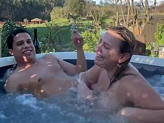 Outdoor jacuzzi sex with hot blonde milf