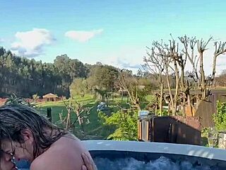 Outdoor jacuzzi sex with hot blonde milf
