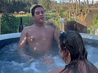 Outdoor jacuzzi sex with hot blonde milf