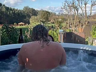 Outdoor jacuzzi sex with hot blonde milf