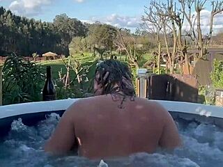Outdoor jacuzzi sex with hot blonde milf