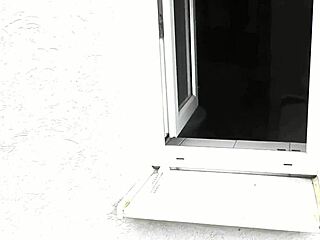 naked wife showers outdoor while neighbor watches her