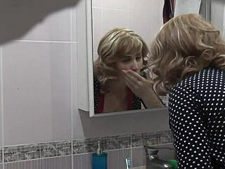 blonde milf gets neighbor cock in kitchen while husband away