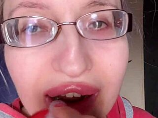 asmr eating banana with pink lipstick on