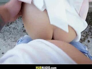 Skinny russian girl gets picked up for outdoor doggystyle and facial