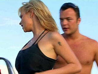 Sexy blonde girl enjoys anal sex outdoors